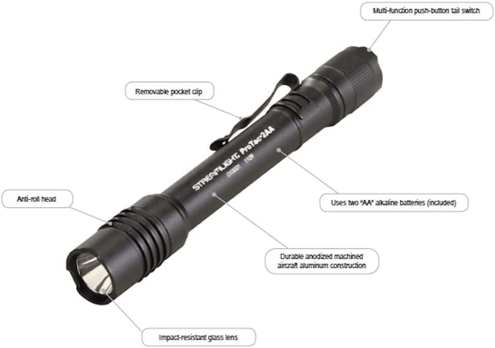 Streamlight 88033 Protac 2Aa-X 270-Lumen Rechargeable Multi-Fuel Personal Carry Tactical Flashlight, Black