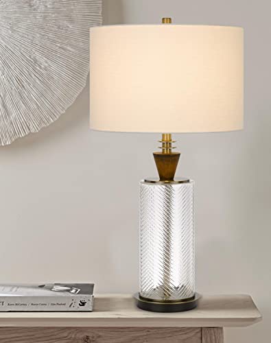 Cal 3 Way Table Lamp, Sherwood Glass, Wood Font, Hardback Fabric Drum Shade, Bronze, Model BO-2987TB