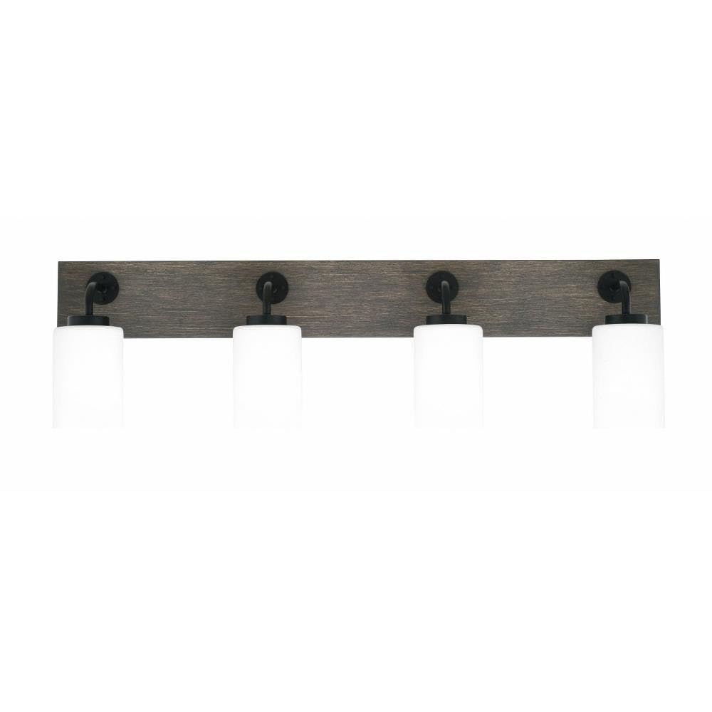Toltec Lighting 1774-Mbdw-310 Oxbridge - 4 Light Bath Bar-10 Inches Tall And 36.25 Inches Length, Finish Color: Matte Black/Painted Distressed Wood-Look Metal, Glass Color: White Muslin