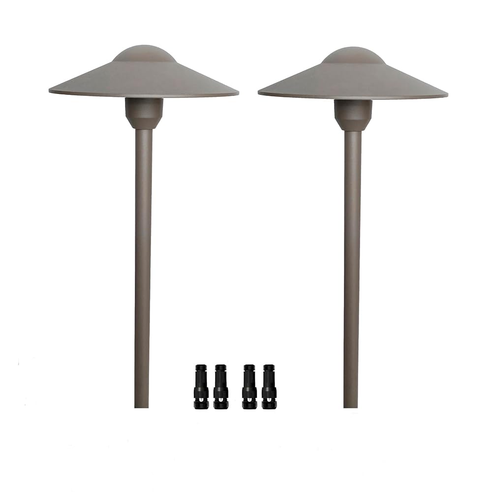 Arrownine Cast Aluminum Low Voltage Outdoor Pathway Light Walkway Landscape Path Lights Included Ground Spike,Wire Connectors Free Replaceable 3 Watts G4 Led Bulb Warm White 2-Pack (Bronze Finish)