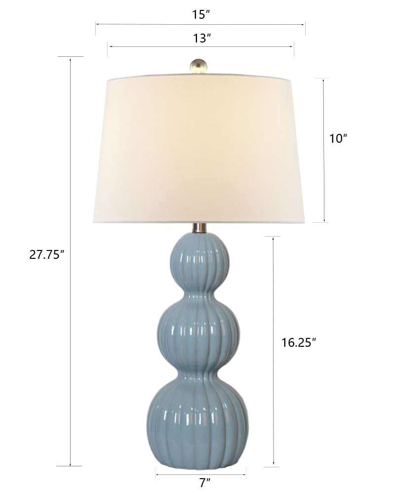 Maxax Ceramic Table Lamps Set of 2, 3-Way Dimmable, 28 Inches, Blue Finish, Ideal for Bedroom, Living Room, Office