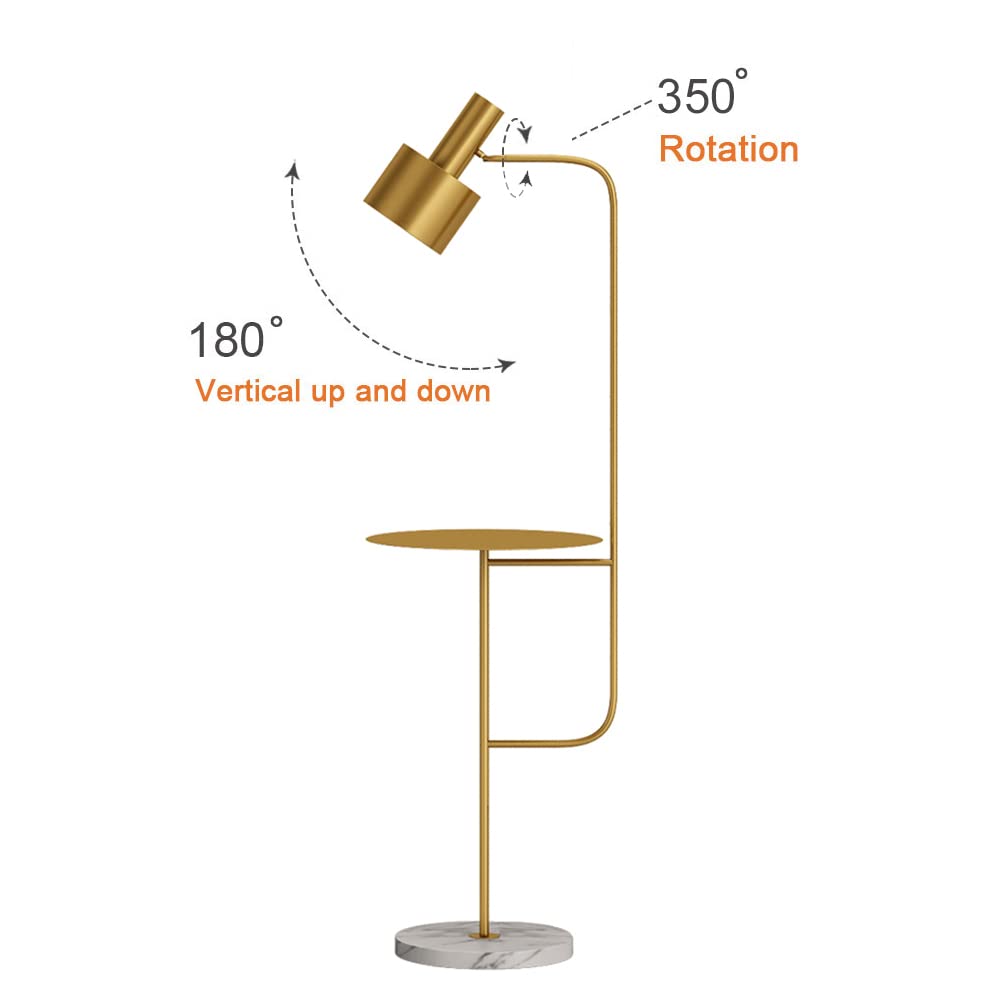 Hsyile Contemporary Modern Floor Lamp with Table, E26 Base, Brass Finish for Living Room, Den, Office, Bedroom