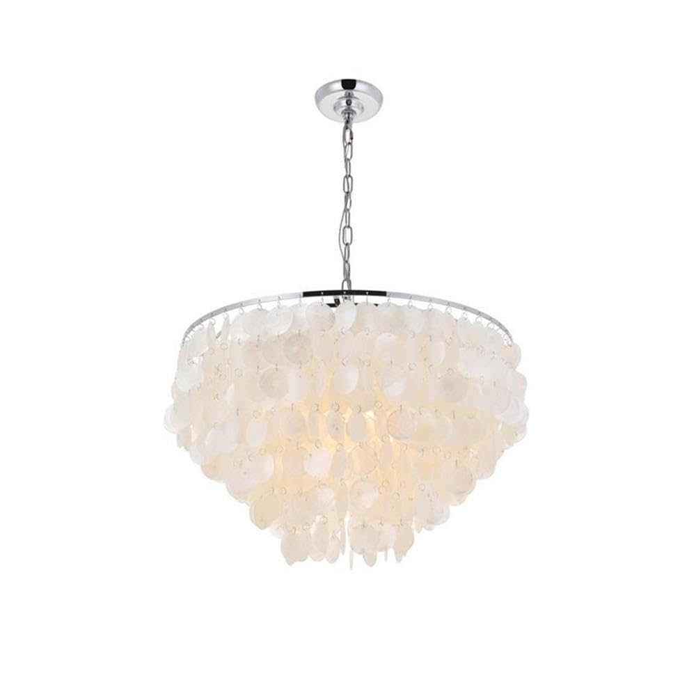 Elegant Lighting Living District Selene 6-Light Mid-Century Metal Pendant in Chrome and White