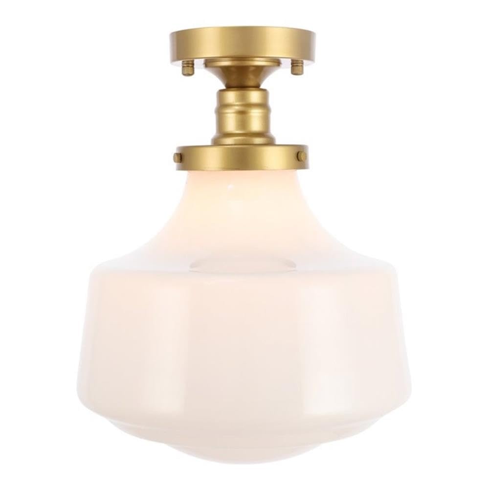 Living District Lyle 1-Light Metal & Fabric Flush Mount in Brass/Frosted White