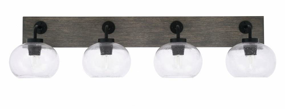 Toltec Lighting 1774-Mbdw-202 Oxbridge - 4 Light Bath Bar-9 Inches Tall And 37.5 Inches Length, Finish Color: Matte Black/Painted Distressed Wood-Look Metal, Glass Color: Clear Bubble