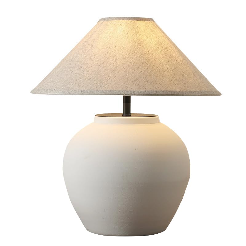 Farmhouse Table Lamps Black 18.8 Tall Ceramic Table Lamp Rustic Southwestern Clay Pot Ceramic Lampshade with Fabric Shade Bedsid
