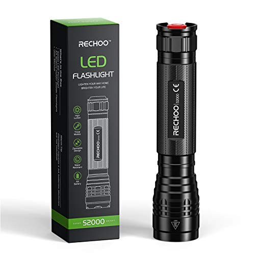 Rechoo High-Powered Led Flashlight S2000, Upgraded Powerful 2000 High Lumens Flashlights With 3 Modes, Zoomable, Water Resistant