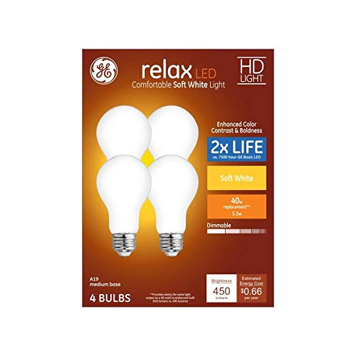 GE Relax LED Light Bulbs, 40W Equivalent, Dimmable, Soft White, 4 Count, Model 44858, Copper Color