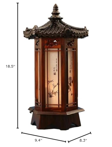 Traditional Korean Wood Lamp | Handmade Asian Oriental Table Lantern | Bedside Bedroom Accent Light | Unique Gift Idea | Hexagon