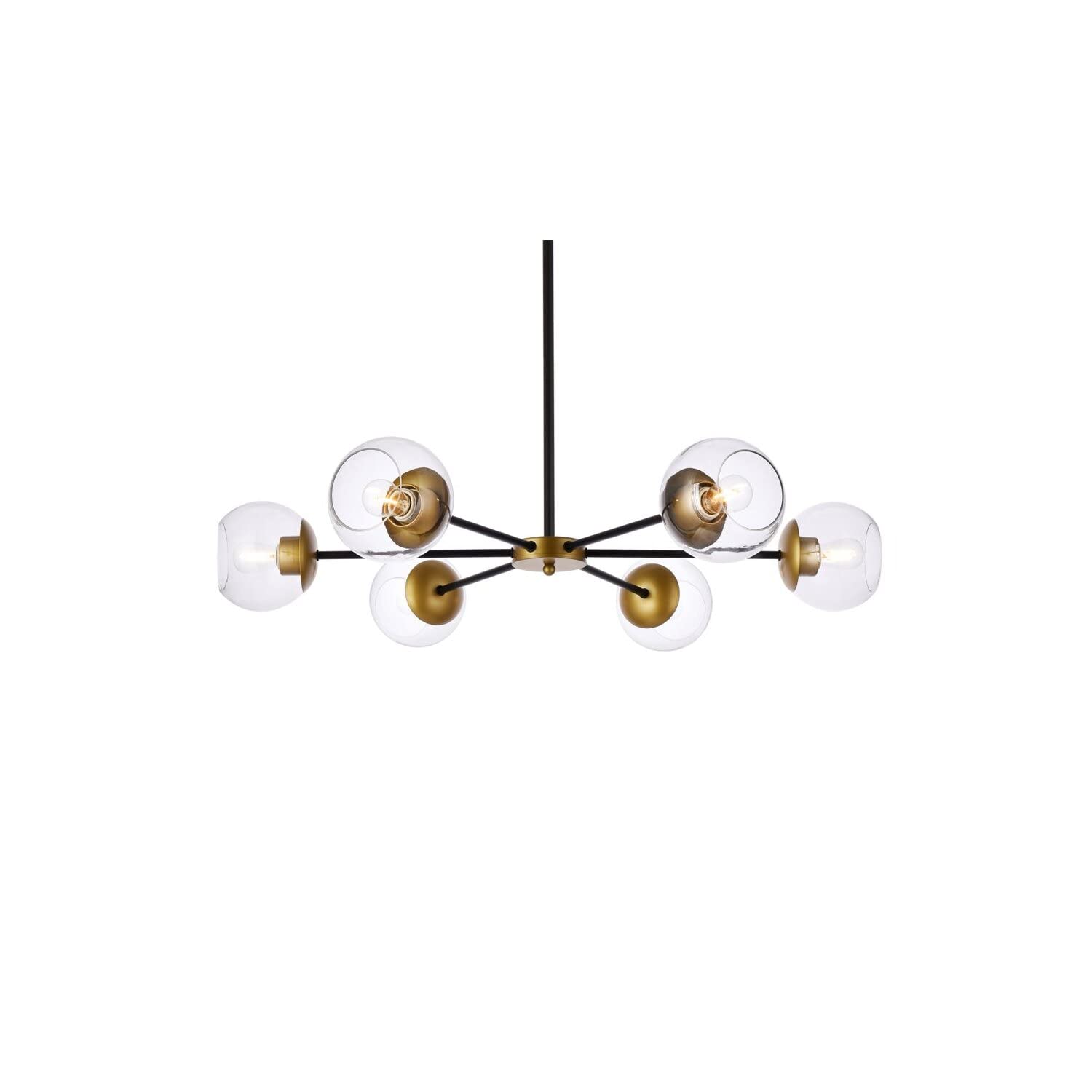 Living District Briggs 6-Light Metal Pendant w/Clear Shade in Black and Brass