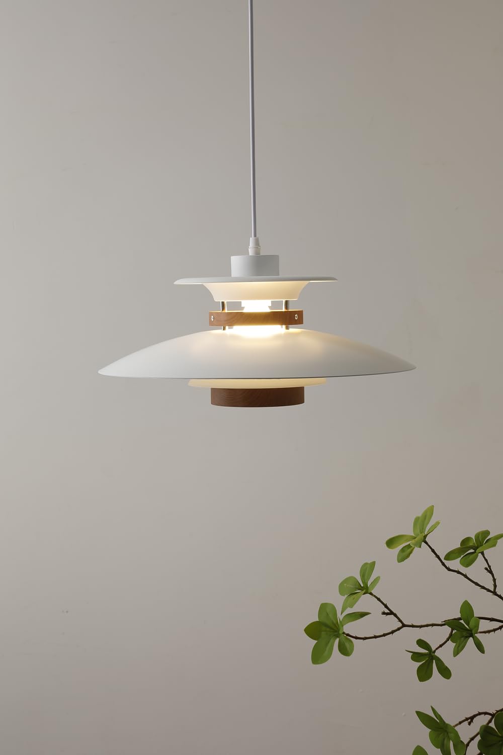 Efinehome Modern Decor Adjustable Pendant Lamp Kitchen Island, Aluminum And Wood Finish,1-Light E26 Base Ceiling Hanging Light F