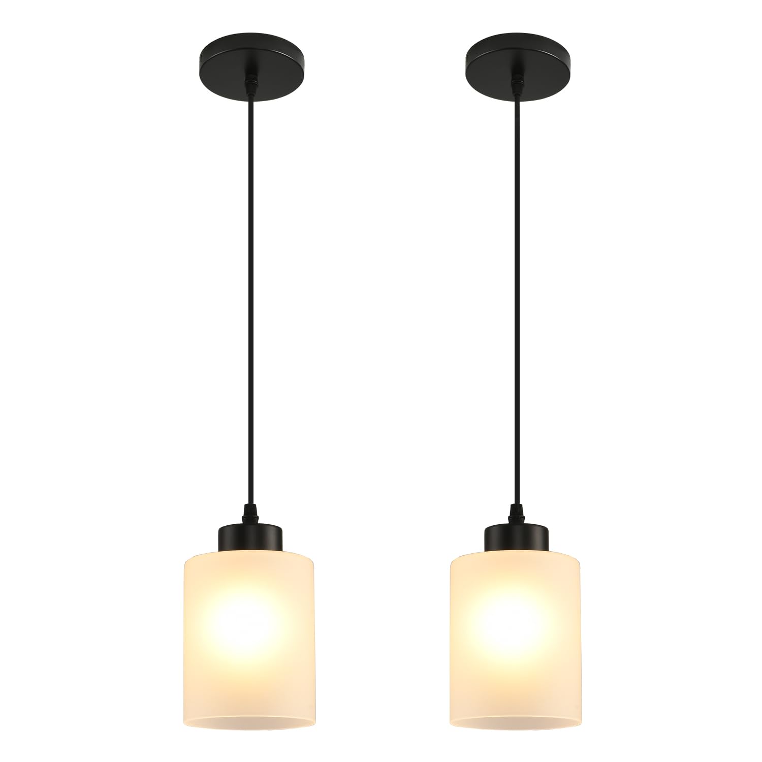 CAFULAM Modern Black Farmhouse Pendant Light with Glass Shade,Industrial Pendant Lighting, Adjustable Hanging Light Fixtures, Fa