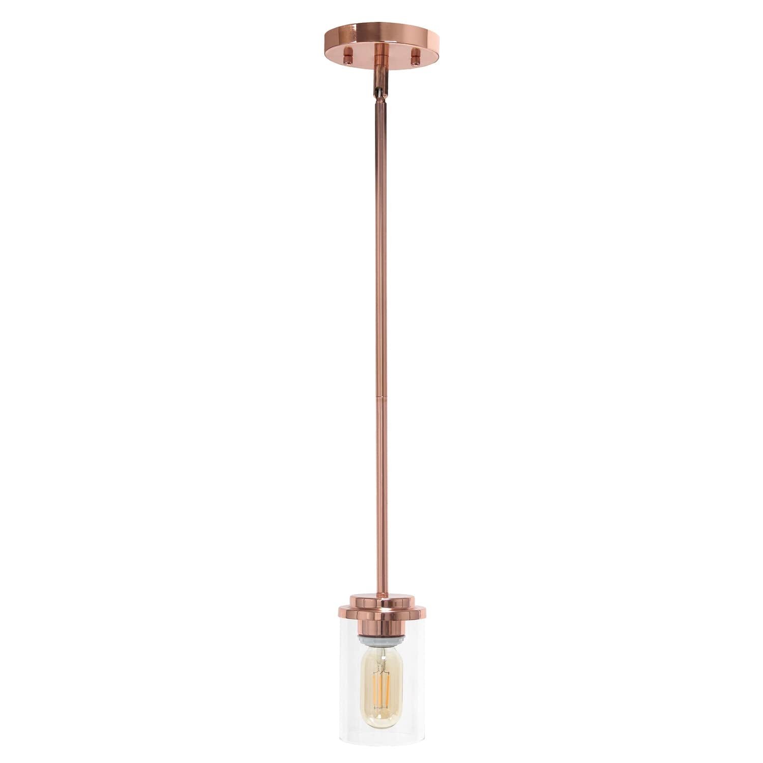 Elegant Designs PT1020-RGD 1-Light Pendant, Clear Glass, 4.75x4.75x5.75, Rose Gold, Modern Farmhouse for Kitchen, Dining, Living Room