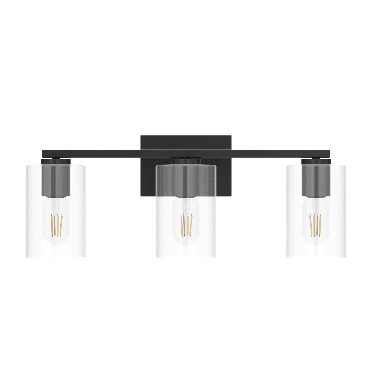 DRNANLIT Black Bathroom Vanity Light Fixture, 3-Light Industrial Wall Sconce, Clear Glass Shade, Model TYB3108205SB
