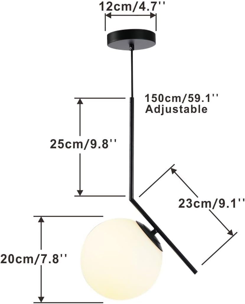 Fulesi Vintage 1-Light Black Glass Globe Pendant Light For Bedroom, Living Room, Kitchen