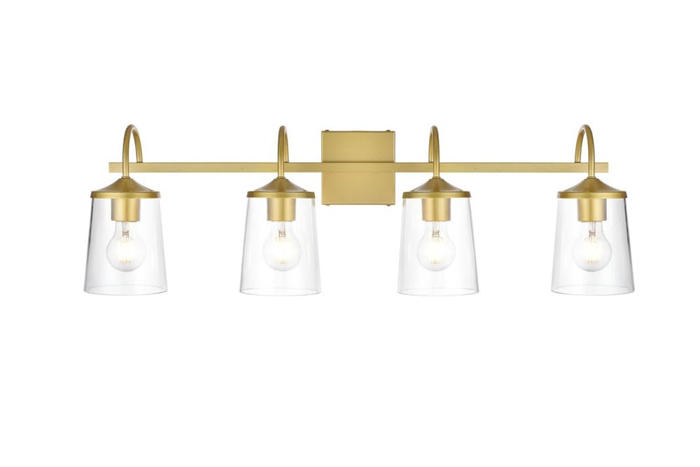 Living District Avani 4-Light Iron & Glass Bath Sconce in Brass and Clear