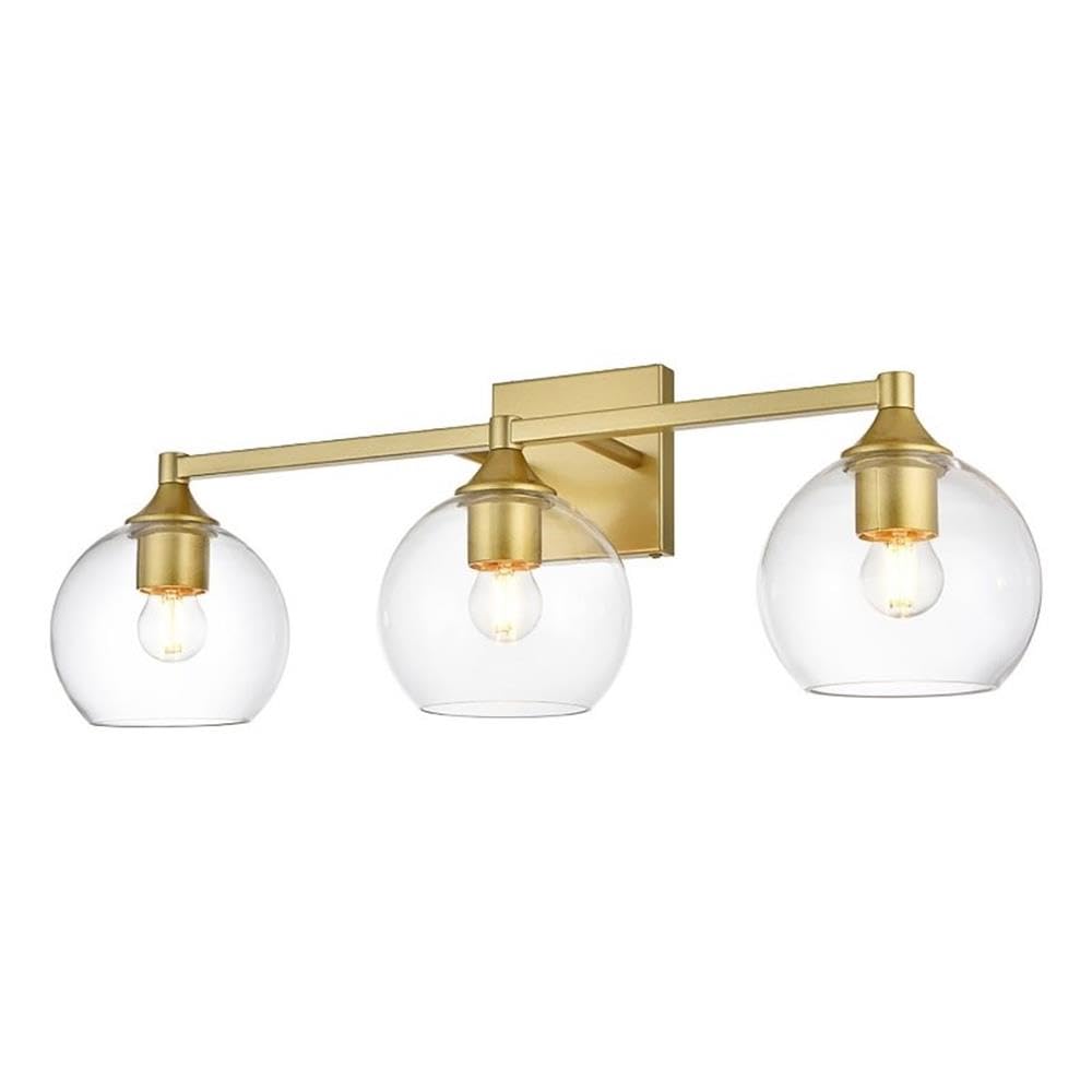 Living District Foster 3-Light Iron & Glass Bath Sconce in Brass/Clear