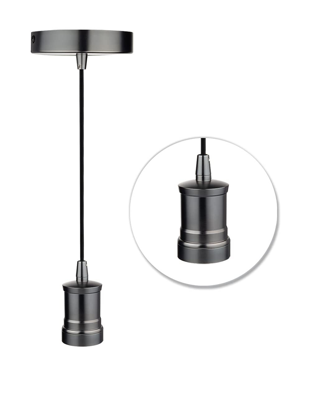 Harwez Silvery Black Pendant Light Fitting Industrial Style, Smoked Pearl Ceiling Lighting Fixture, Single Light Socket, 4.75'' Canopy, Adjustable 10Ft Black Fabric Cord, E26 Lampholder, Lp-116-1