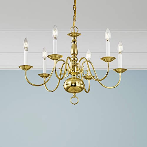Livex Lighting 5006-02 Williamsburgh 6-Light Chandelier, Polished Brass, 24"L x 24"W x 18"H, Alloy Steel