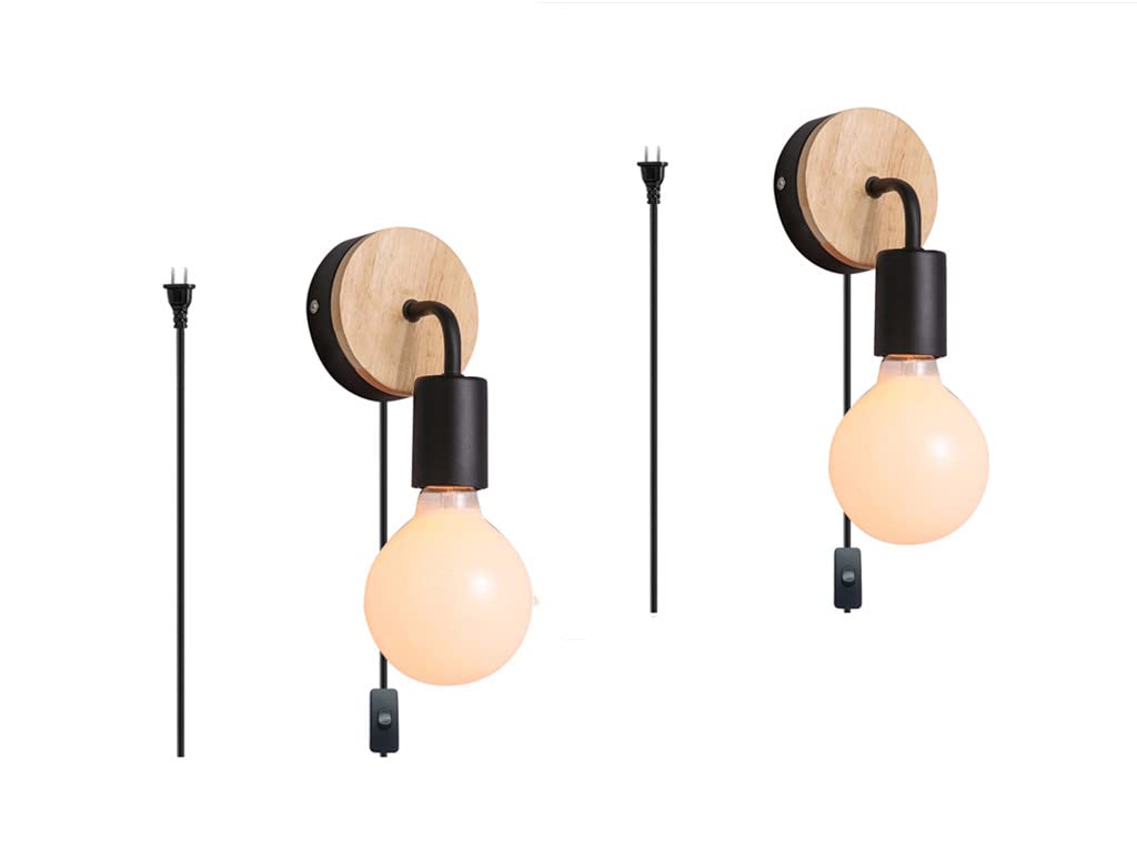 VinTopsh 2 Pack Industrial Plug in Wall Sconces, Metal Plug in Wall Lighting with On Off Switch,Farmhouse Wall Lamp Living Room 