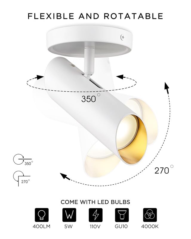 Femila Track Lighting  Led Track Light Gu10 Bulbs Included  44 Flush Mount Ceiling Spot Lights  For Living Room  Gallery  Bedroom  Hallway  4Fs79Tl-5 Wh
