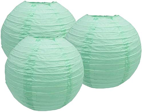Pack Of 3 Round Paper Lanterns Lamp Wedding Birthday Party Decoration (Mint Green, 10''/25Cm)