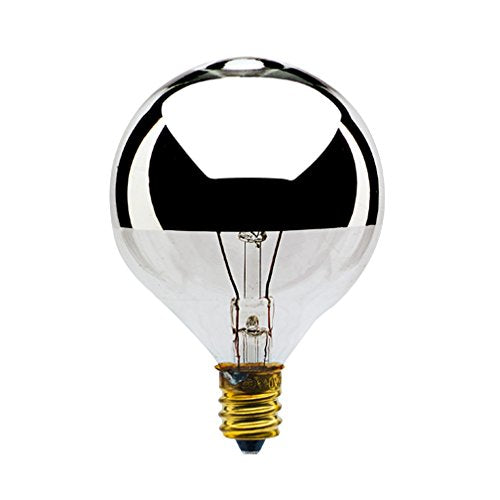 Bulbrite 24 Pack G16 1/2 Clear Half Chrome Globe Lightbulb 25 Watt Candelabra Base 120 Volt 1500 Hour