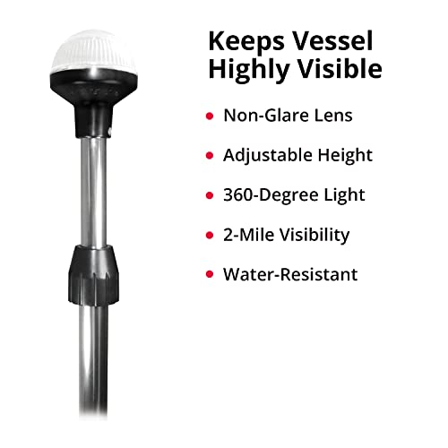 SeaSense LED Stern Light 34” to 72” - 2 Nautical Mile Range - Chrome - Model 50023965 - Adjustable & Stowable for Boats, Kayaks, Canoes