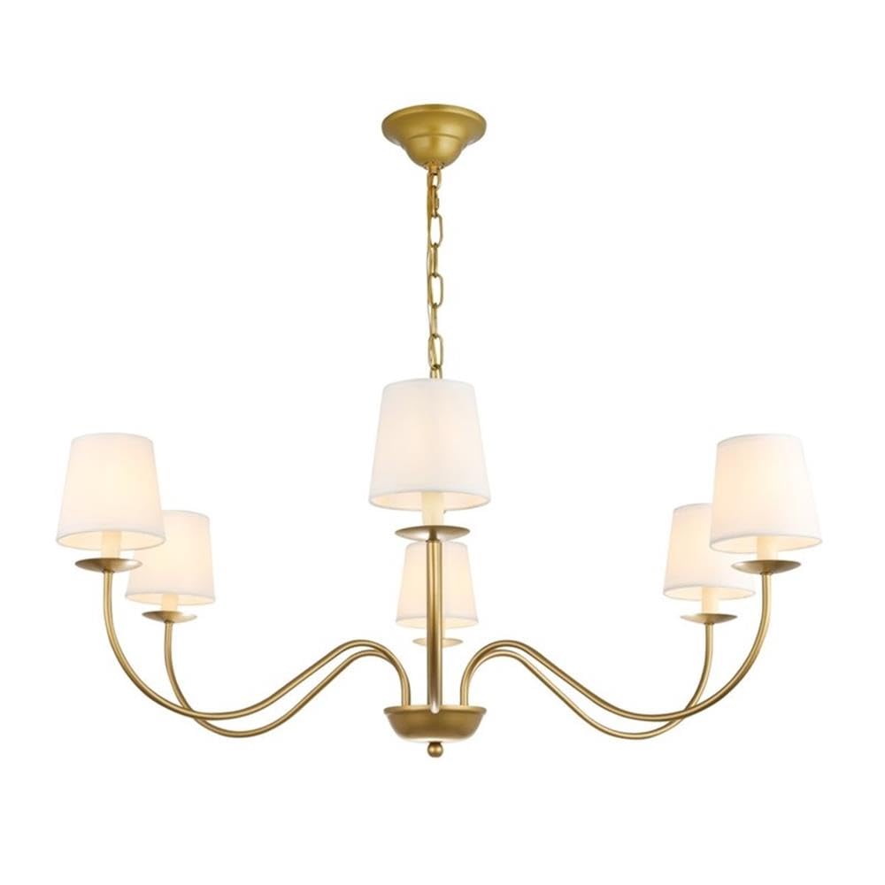 Living District 6-Light Metal & Fabric Chandelier, Brass/White, Model LD6103D37BR