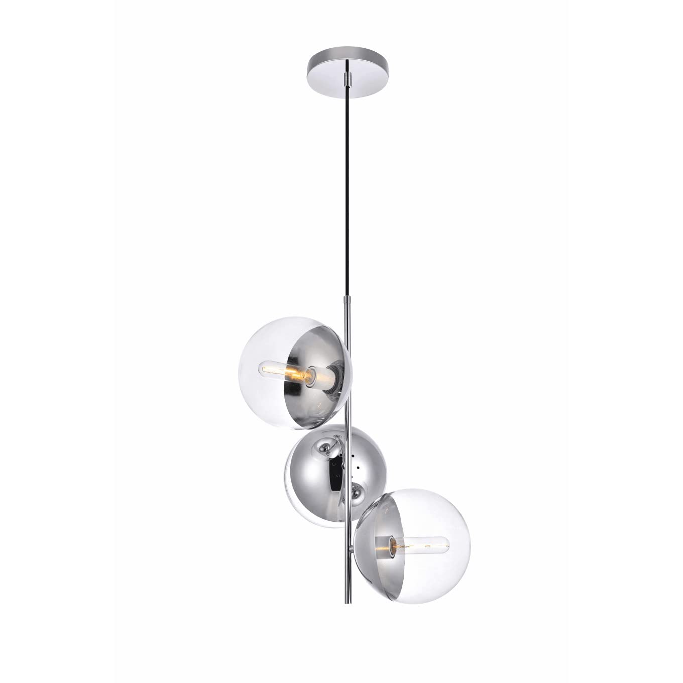 Living District Chrome Pendant Light - 3 Lights With Clear Glass Shade