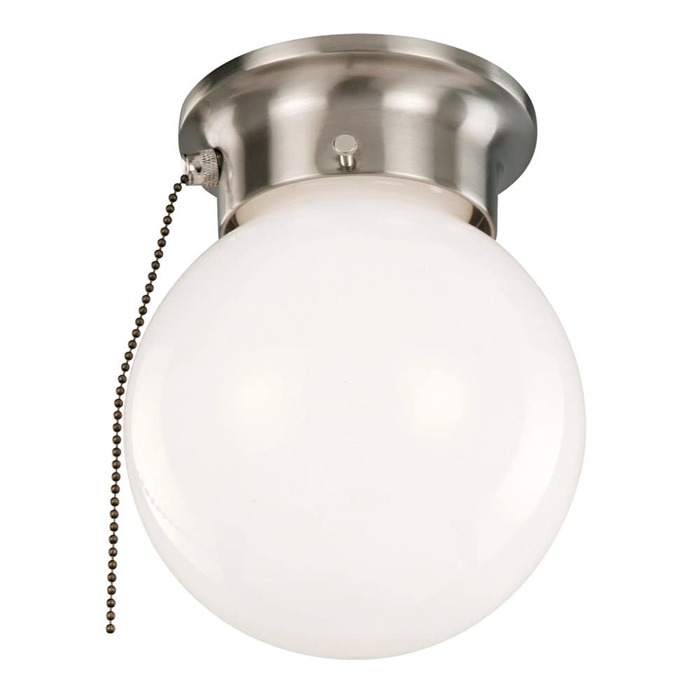 Globe Flush Mount Ceiling Light, Satin Nickel Finish, Opal Glass Shade, Dimmable, for Bedroom, Hallway, Closet - Design House, 5