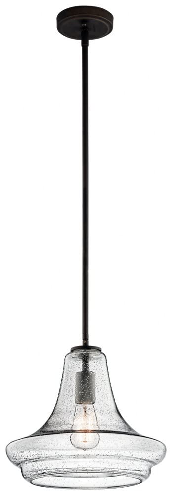 Kichler Everly Trumpet Pendant Light 1 Light Clear Seeded Glass 11.25in Old Bronze Model 42328OZCS