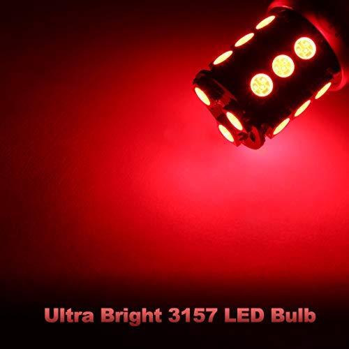 Yorkim LED Light Bulbs, Red, Super Bright, 3157/3156, Pack of 4 for Brake, Backup, and Reverse Lights