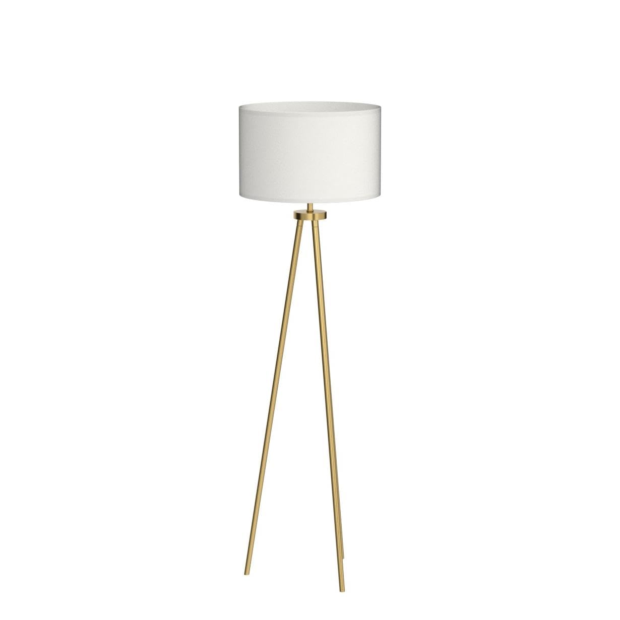 ALLDIO Modern Brass Tripod Floor Lamp with Drum Shade, 9W LED Bulb Included, White Color for Living Room