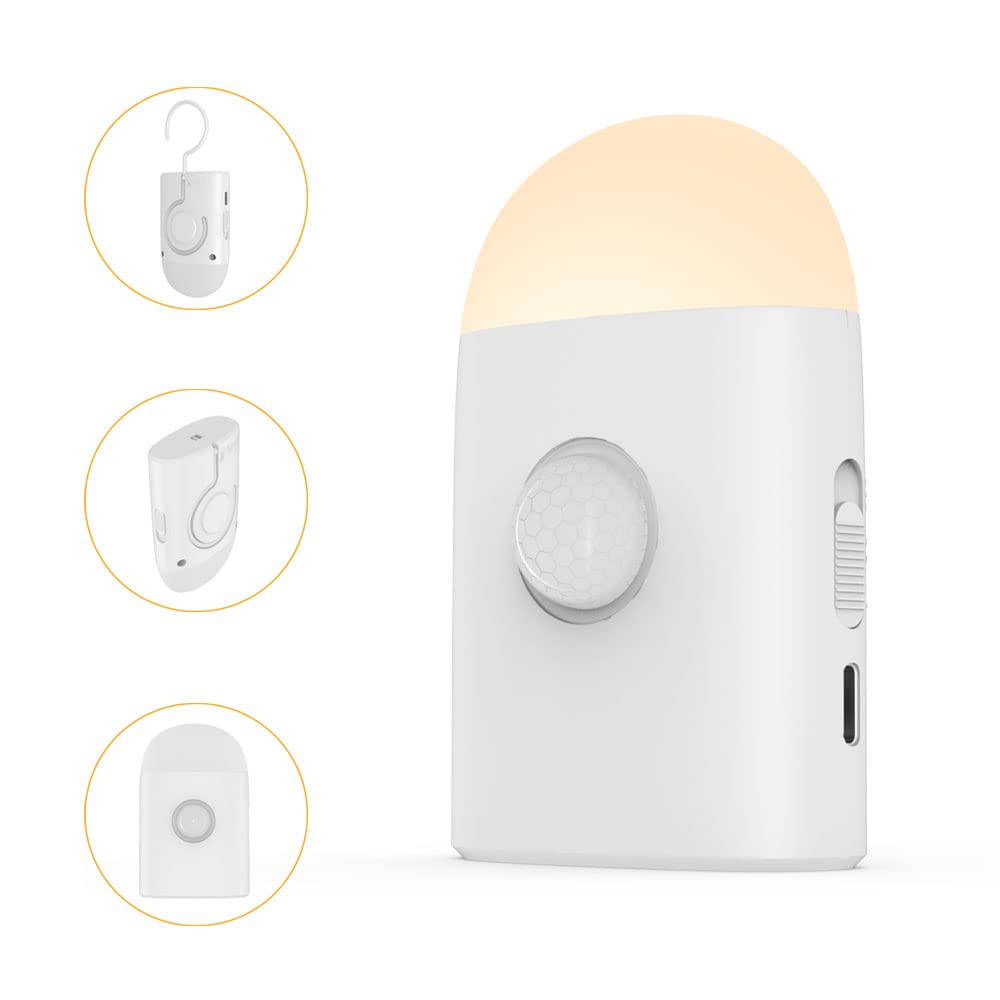 Motion Sensor Led Night Lights Warm White With Adjustable Brightness Rechargeable Battery, With Hook And Stick-On For Cabinet, W