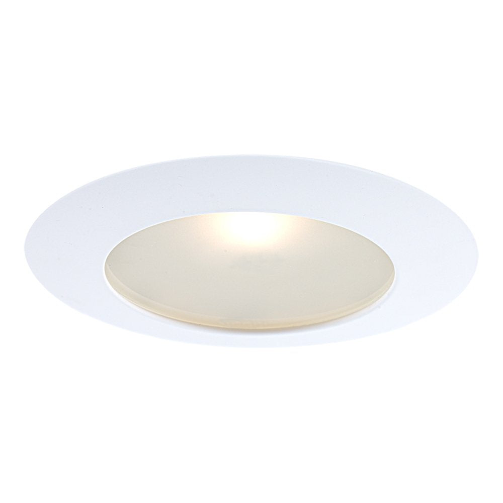 Jesco Lighting TM616WH 6-Inch Aperture Line Voltage Trim Recessed Light, Flat Frosted Opal Glass for Shower, White Finish