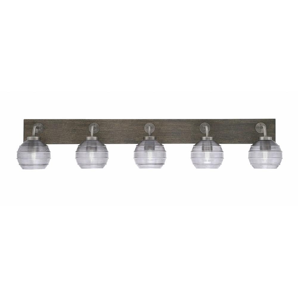 Toltec Lighting 1775-Gpdw-5112 Oxbridge - 5 Light Bath Bar-9 Inches Tall And 46.75 Inches Length, Finish Color: Graphite/Painted Distressed Wood-Look Metal, Glass Color: Smoke Ribbed