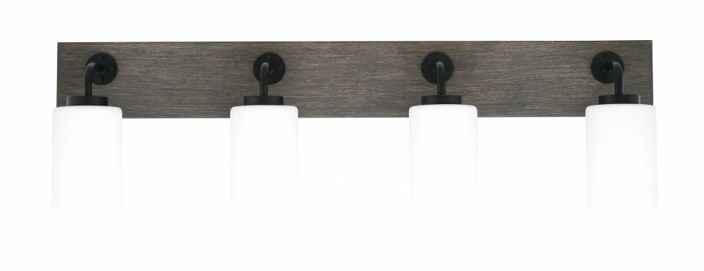 Toltec Lighting 1774-Mbdw-310 Oxbridge - 4 Light Bath Bar-10 Inches Tall And 36.25 Inches Length, Finish Color: Matte Black/Painted Distressed Wood-Look Metal, Glass Color: White Muslin