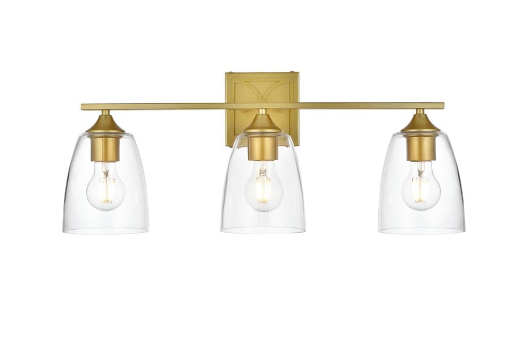 Living District Harris 3-Light Iron & Glass Bath Sconce in Brass/Clear