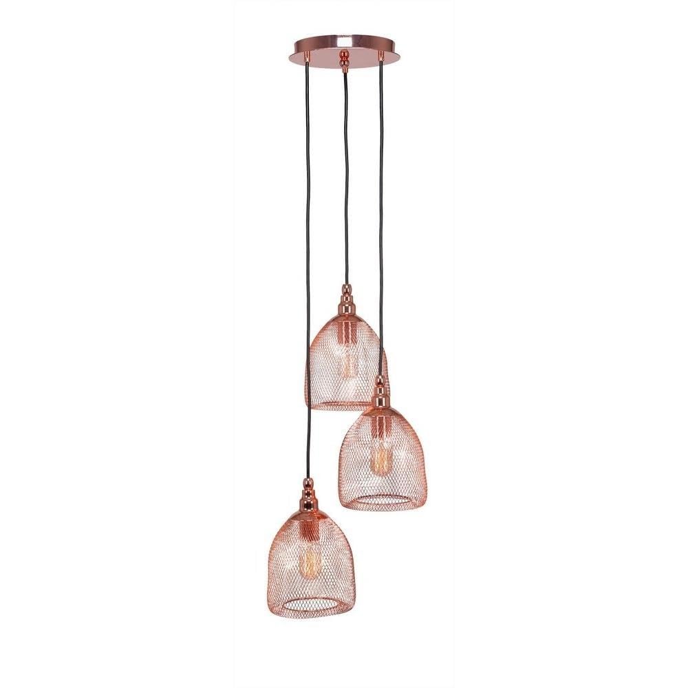 Toltec Lighting 1816-Cp-1803-At14 Plexus 3 Light Multi-Light Mini Pendant With Smoke Antique Bulbs, Copper