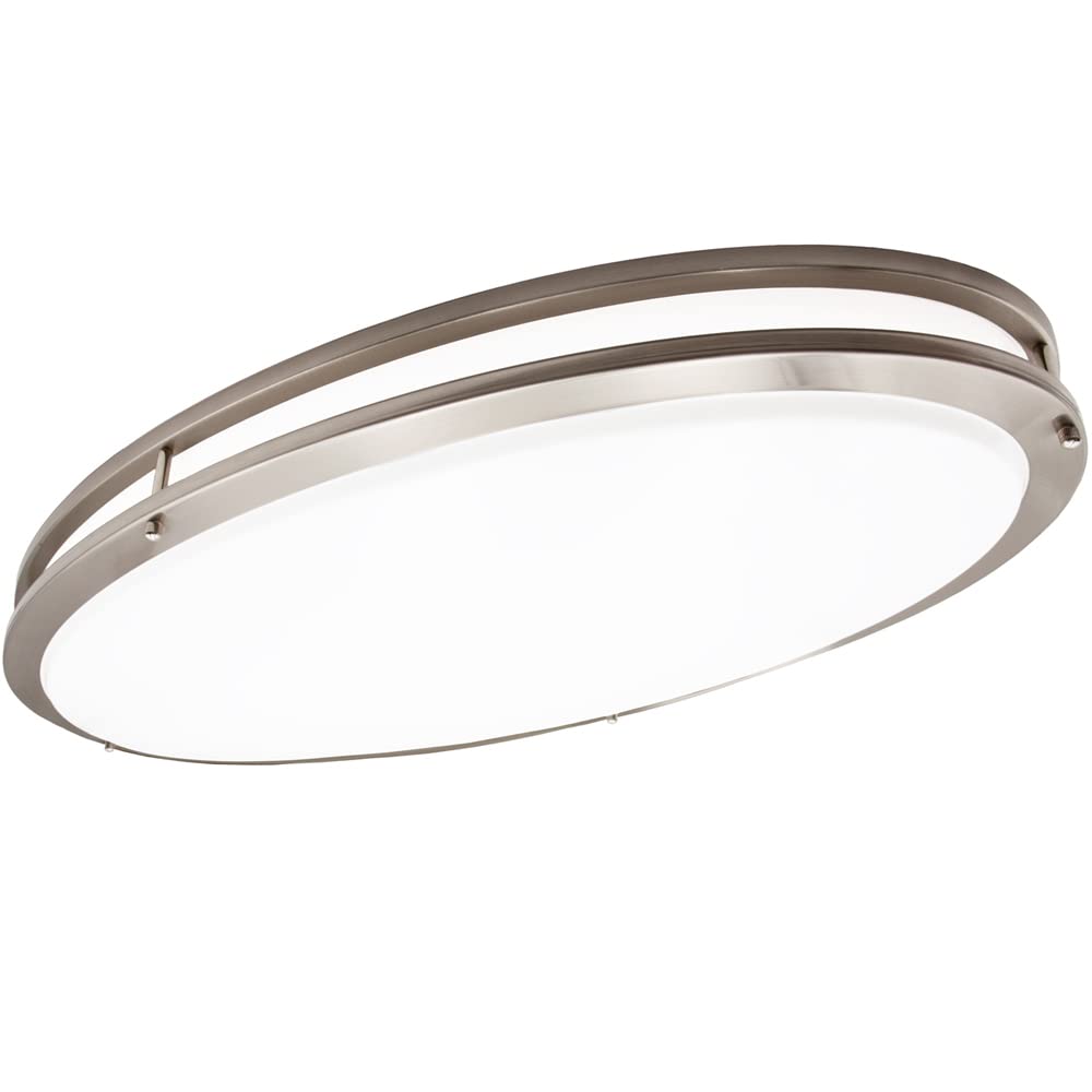 Maxxima 32'' Oval Satin Nickel Led Ceiling Mount Light Fixture, 5500 Lumens, 3 Cct Color Selectable 3000K/4000K/5000K, Dimmable 