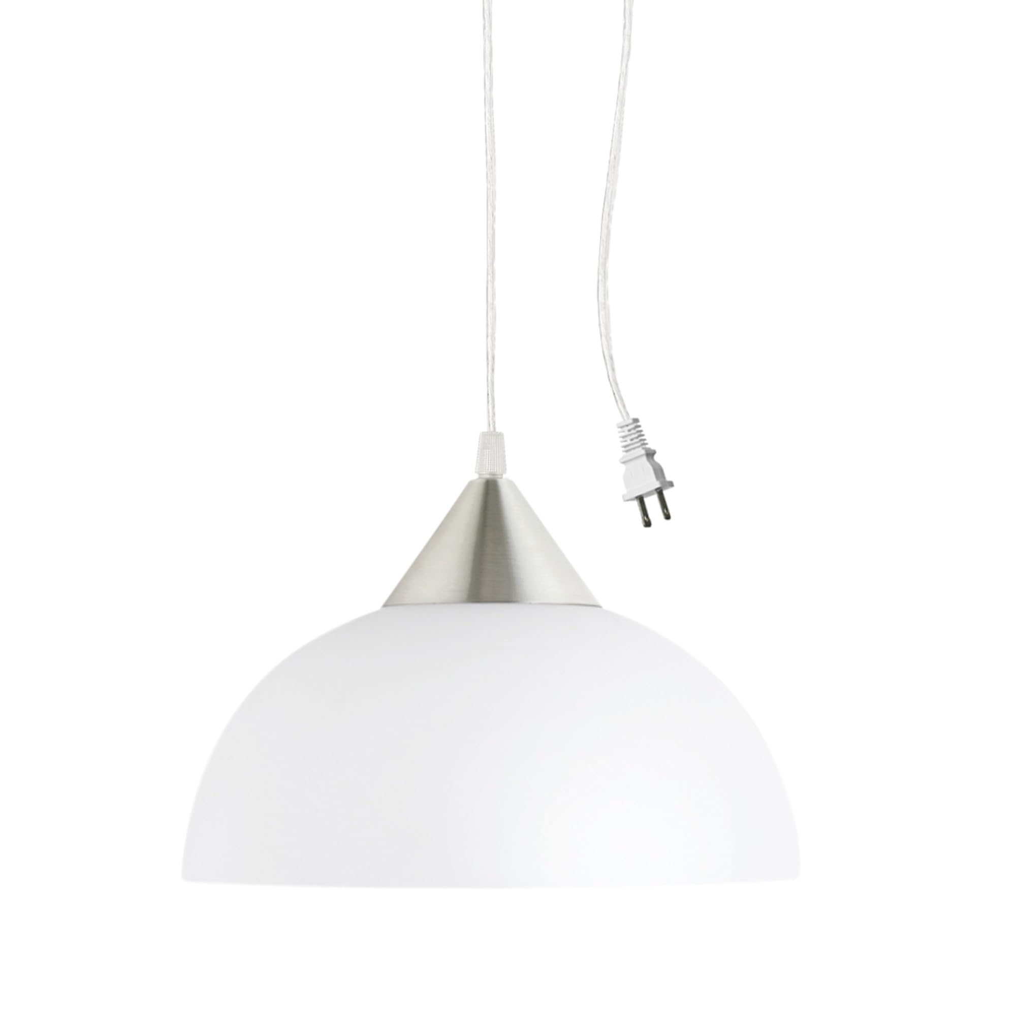 Globe Electric 1-Light Pendant, Brushed Steel, Frosted White Shade, 15ft Cord, E26 Base, Model 64413, Kitchen Island Lighting