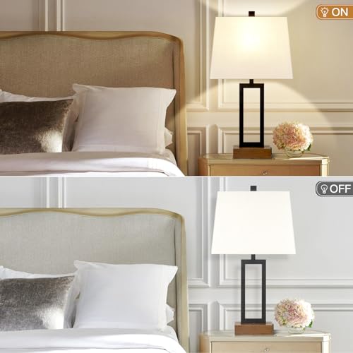 Lolikit Set Of 2 Black Table Lamps With Usb Ports, Ac Outlet, 23.5&quot; Modern Bedside Lighting