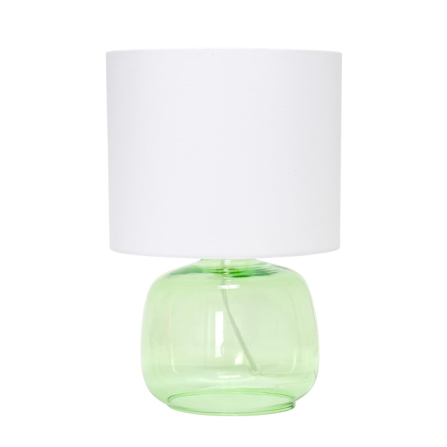 Simple Designs Glass Table Lamp, 9inL x 9inW x 13.75inH, Green with White Shade, Model LT2064-GRW