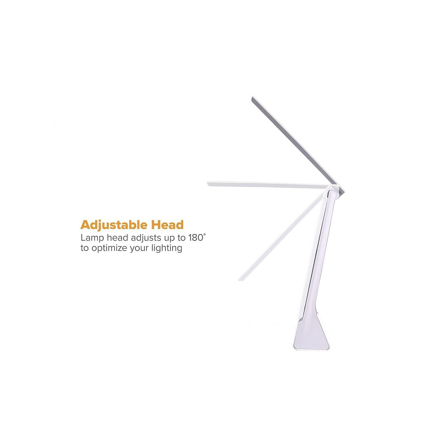 Bostitch Office Kt-Vled1810-White Powered Rechargeable Battery Led Desk Lamp, 3 Color Temperatures, Flip Open, White