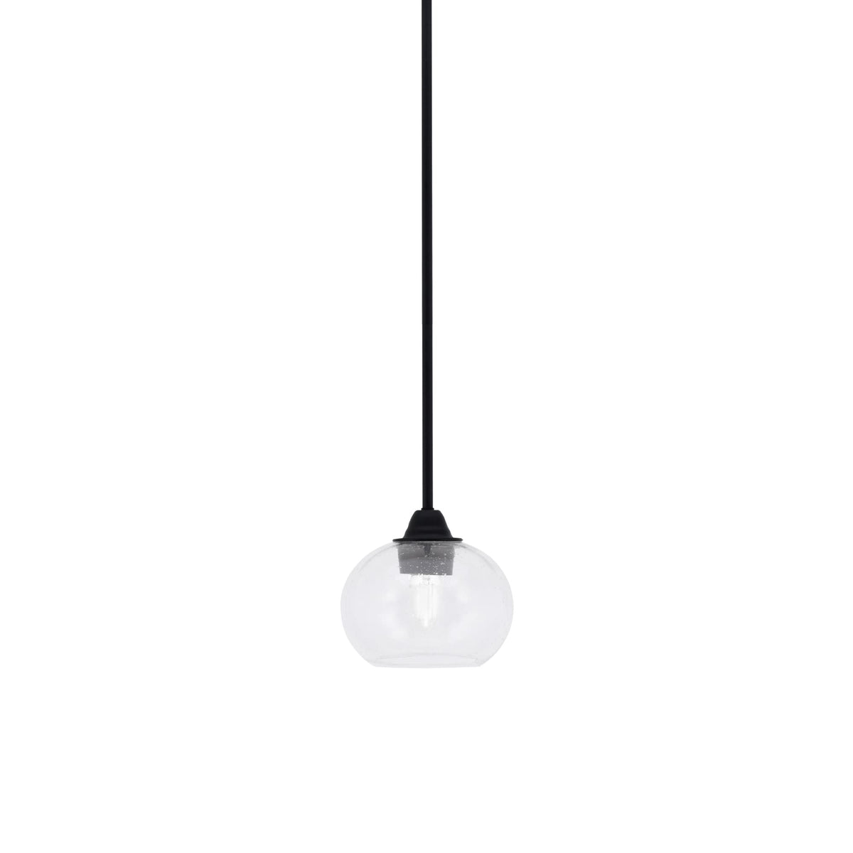 Toltec Lighting Paramount 1 Light Mini Pendant in Matte Black Finish with 7&quot; Clear Bubble Glass