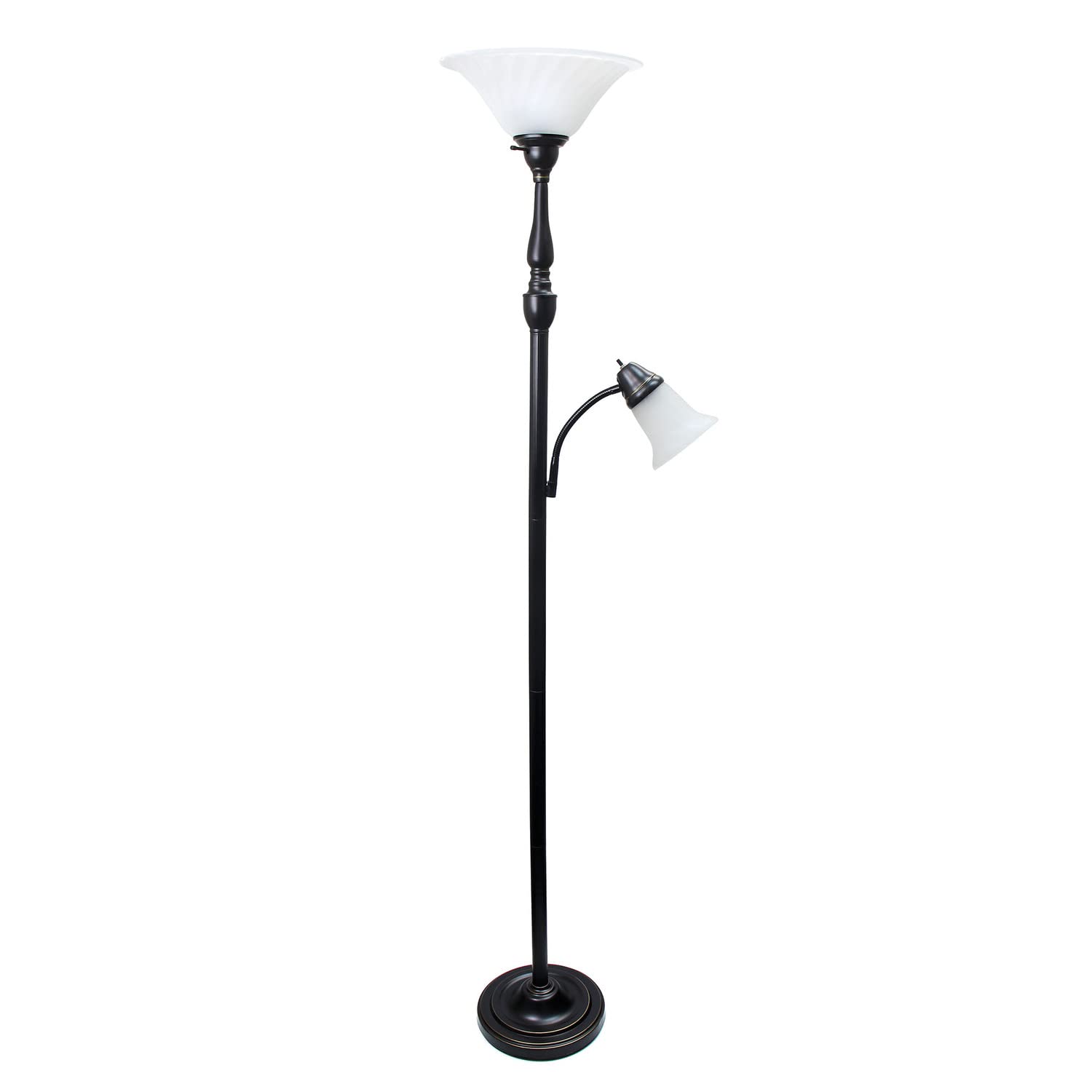 Lalia Home Torchiere Floor Lamp With Reading Light And Marble Glass Shades, Restoration Bronze