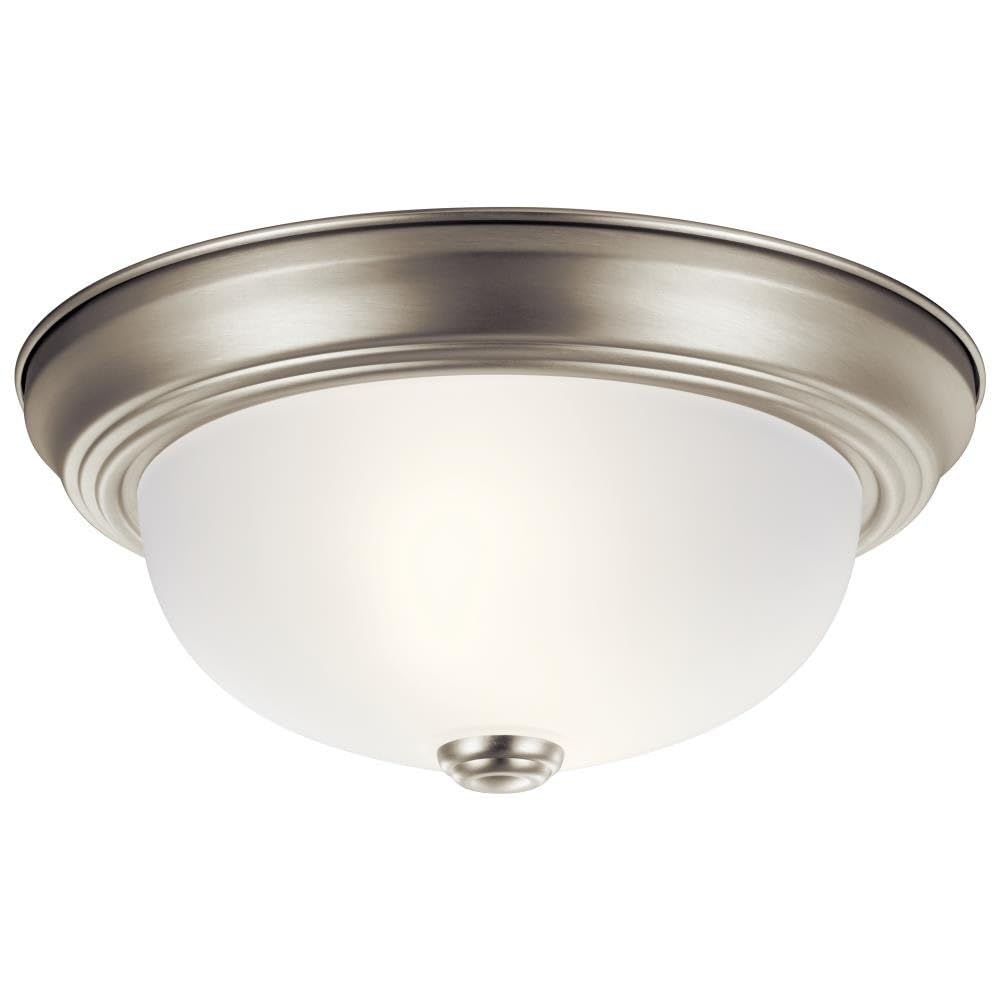Kichler 8111NI Flush Mount Round Glass Ceiling Lighting, Brushed Nickel 2-Light (12'' W x 7'' H) 120 Watts