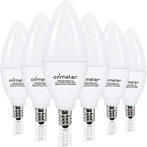 Comzler E12 Ceiling Fan Light Bulbs, Led Candelabra Bulbs, 5 Watt (60 Watt Equivalent), Daylight 5000K Led Chandelier Light Bulb