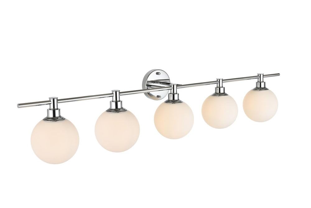 Living District Cordelia 5-Light Iron/Glass Bath Sconce in Brass/Frosted White